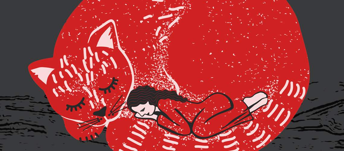 Illustration of a cat and its owner.