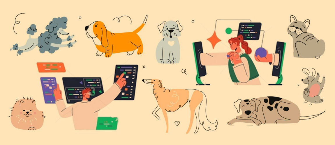 Illustration of technology and pets.