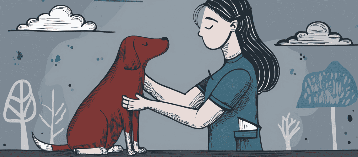 Illustration of a woman with a dog.