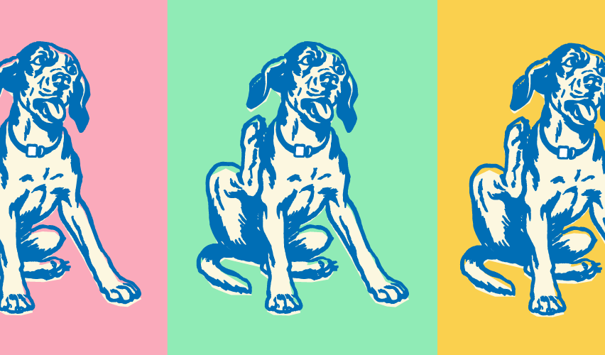 Illustration of a dog scratching.