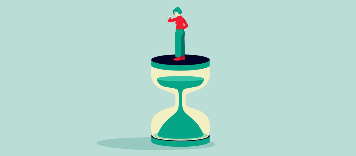 Illustration of a woman on an egg timer.