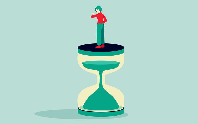 Illustration of a woman on an egg timer.