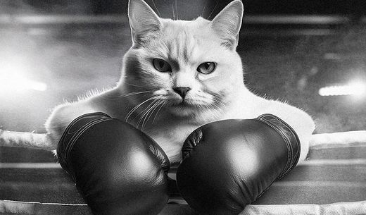 Cat wearing boxing gloves.