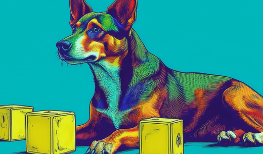 Illustration of a dog with blocks.