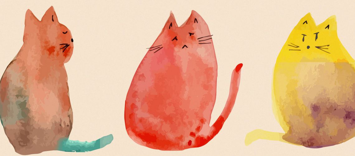 Illustration of three moody cats.