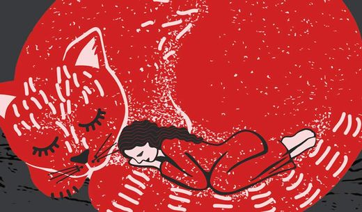 Illustration of a cat and its owner.