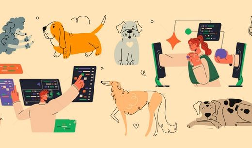 Illustration of technology and pets.