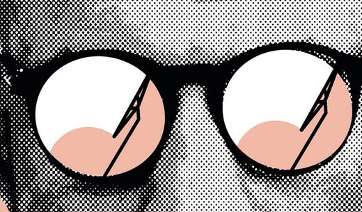 Illustration of glasses on a face.