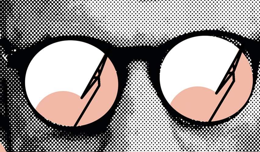 Illustration of glasses on a face.