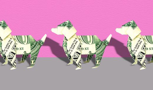 Illustration of dogs made from dollar bills.