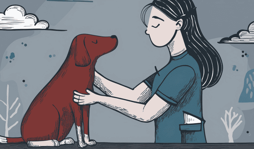 Illustration of a woman with a dog.