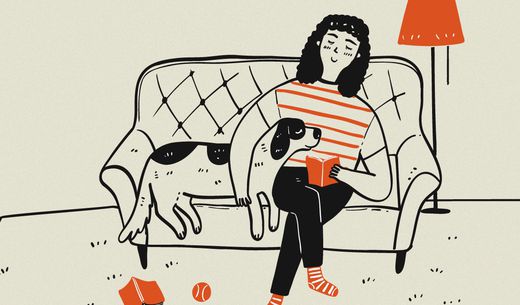 Illustration of a person sitting on a couch.